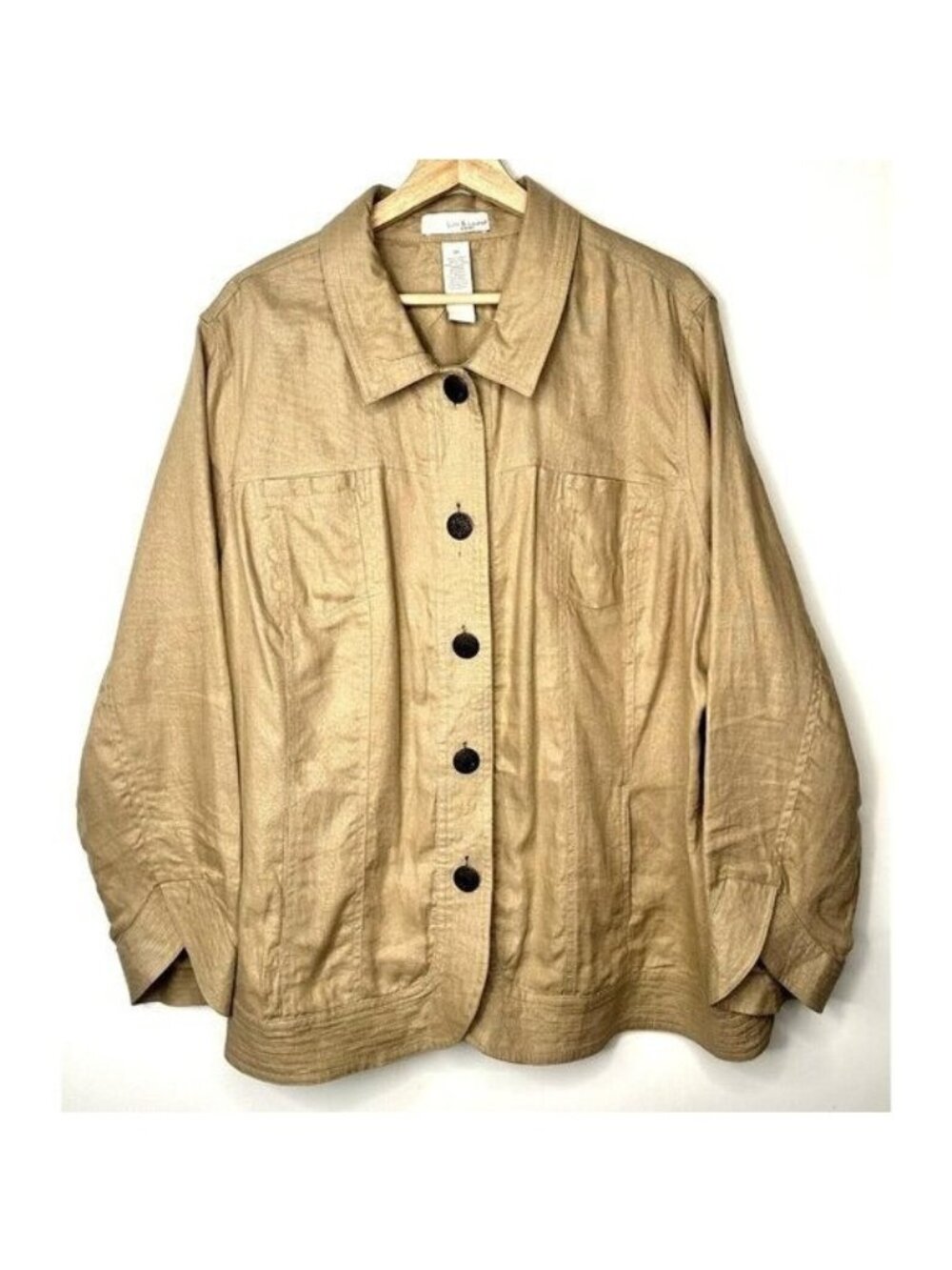Lucy & Laurel Linen Button Up Shirt Women 3X Beige Relaxed Fit Overshirt Pockets